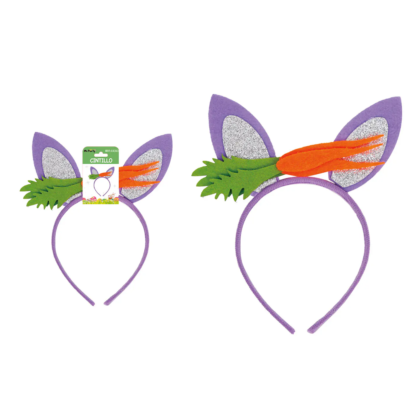 Cintillo de Pascua con orejas de conejo y zanahoria 1