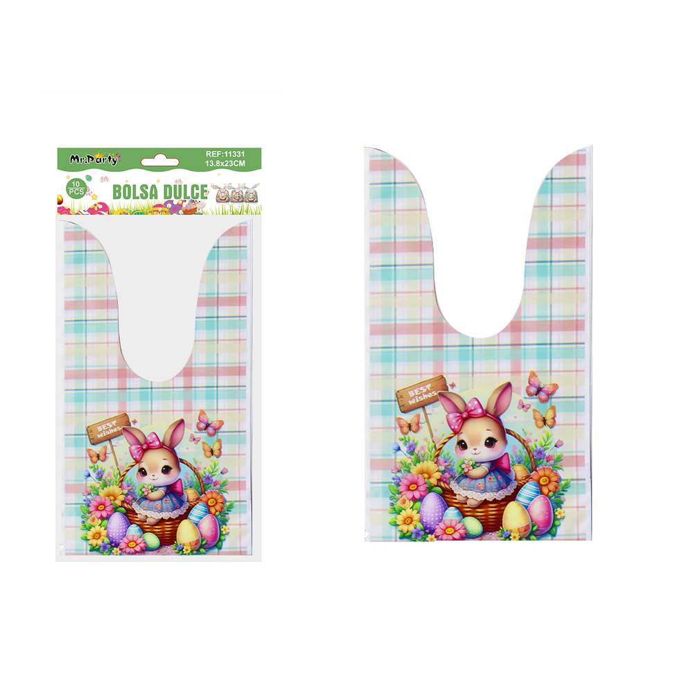 Bolsas de dulces con conejo para Pascua 13.8*23cm 10pcs