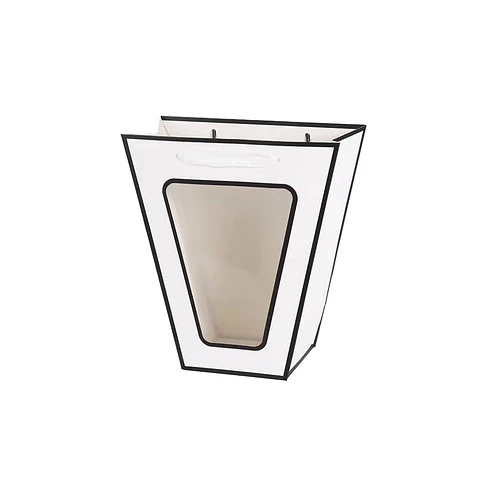 Bolsa de regalo V con ventana blanco con borde negro 10*10*20cm 12pcs