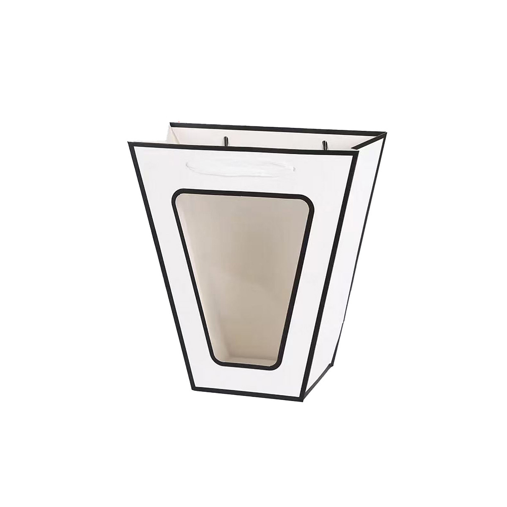 Bolsa de regalo V con ventana blanco con borde negro 12*11*26cm
