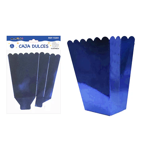 Caja cabritas/dulces ondulada plegable azul royal metalizada 12.5*7*6cm 6pcs