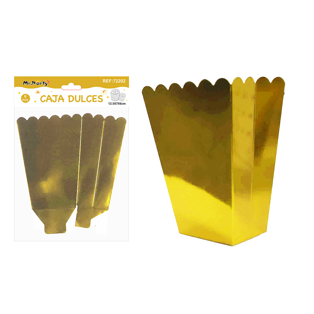 Caja de dulces con borde ondulado dorado 6pcs