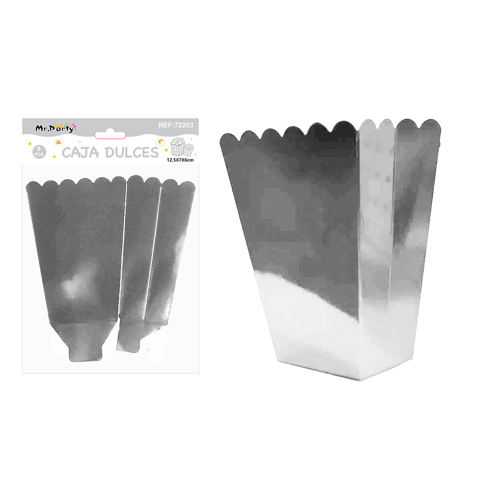 Caja de dulces con borde ondulado plateado 6pcs