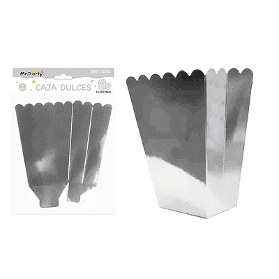 Caja de dulces con borde ondulado plateado 6pcs