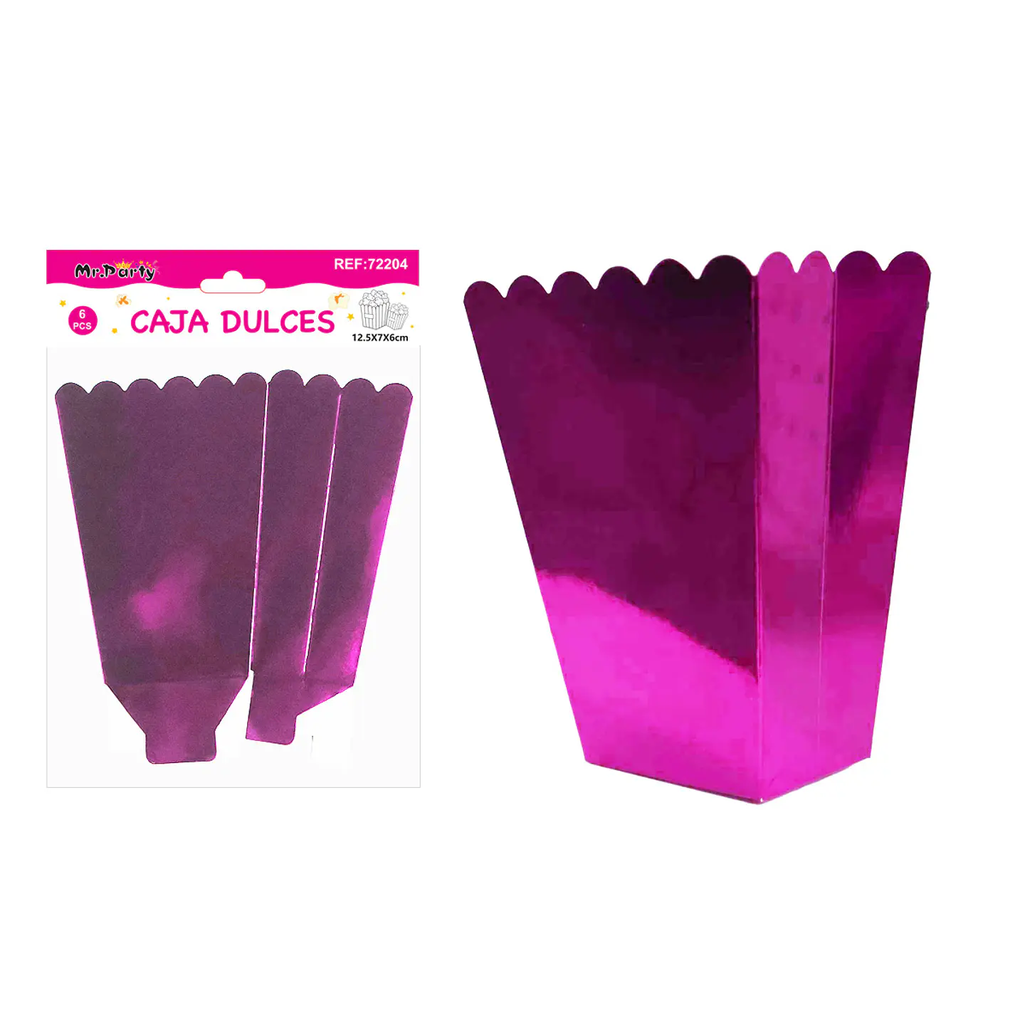 Caja cabritas/dulces ondulada plegable fucsia metalizada 12.5*7*6cm 6pcs 1