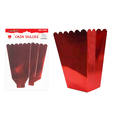 Caja cabritas/dulces ondulada plegable rojo metalizada 12.5*7*6cm 6pcs