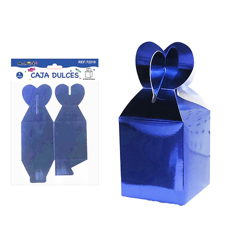 Caja dulces plegable azul royal metalizada 8.5*8.5*10cm 6pcs