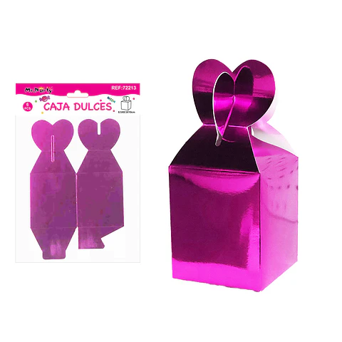 Caja dulces plegable fucsia metalizada 8.5*8.5*10cm 6pcs
