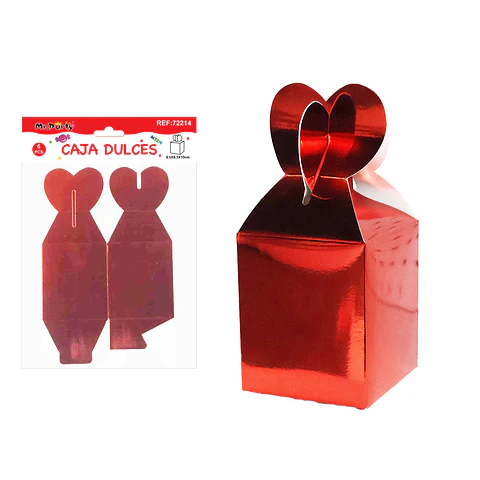 Caja dulces plegable rojo metalizada 8.5*8.5*10cm 6pcs