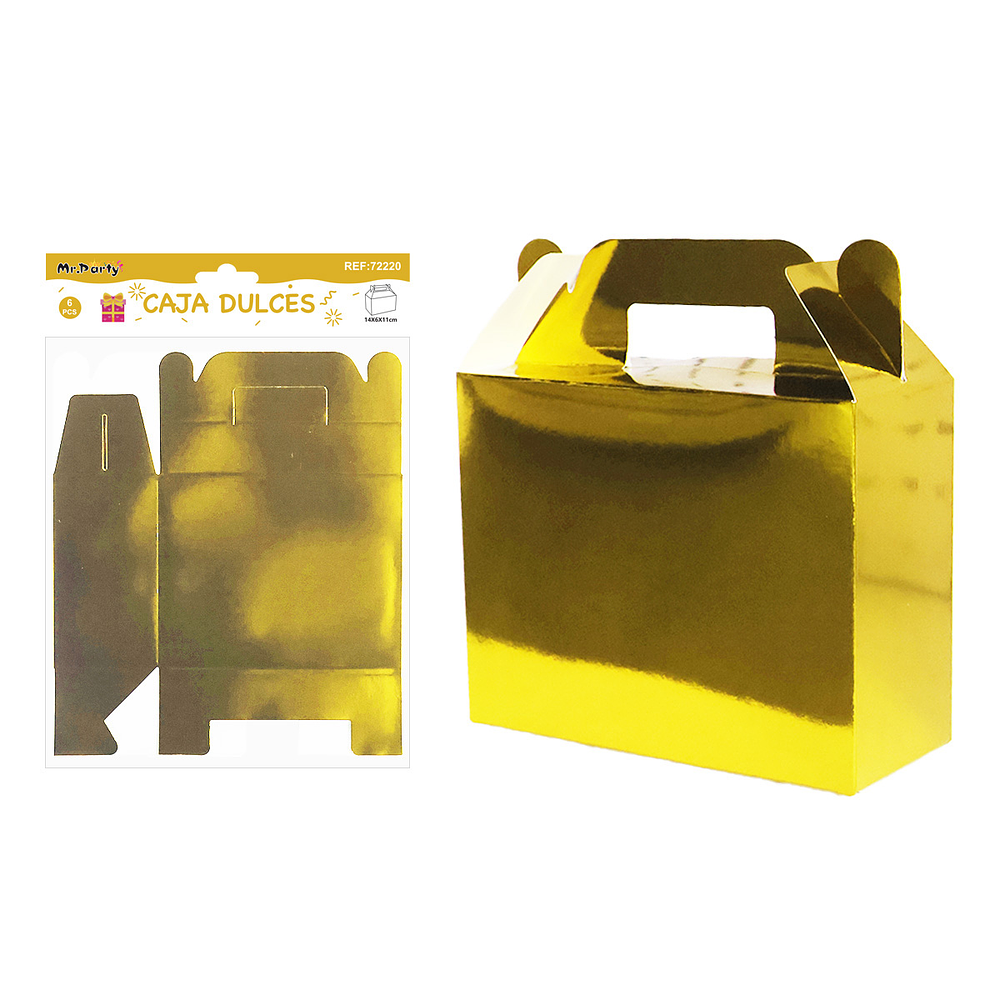 Caja de dulces con mano plegable dorado 6pcs
