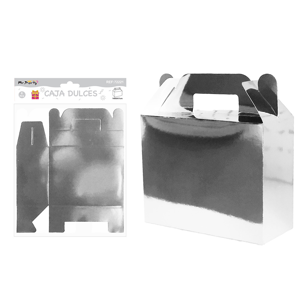 Caja de dulces con mano plegable plateado 6pcs