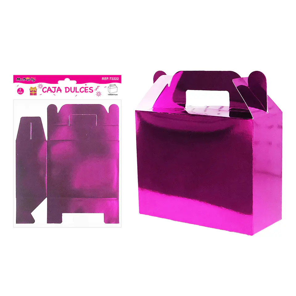 Caja dulces con manilla plegable fucsia metalizada 14*6*11cm 6pcs 1