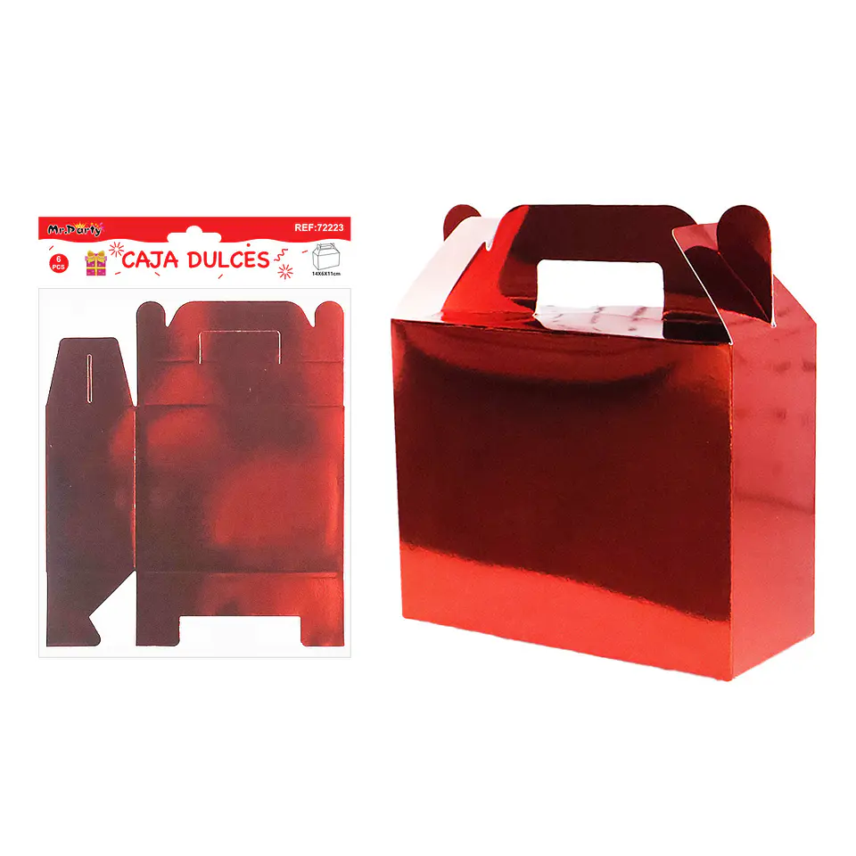 Caja dulces con manilla plegable rojo metalizada 14*6*11cm 6pcs 1