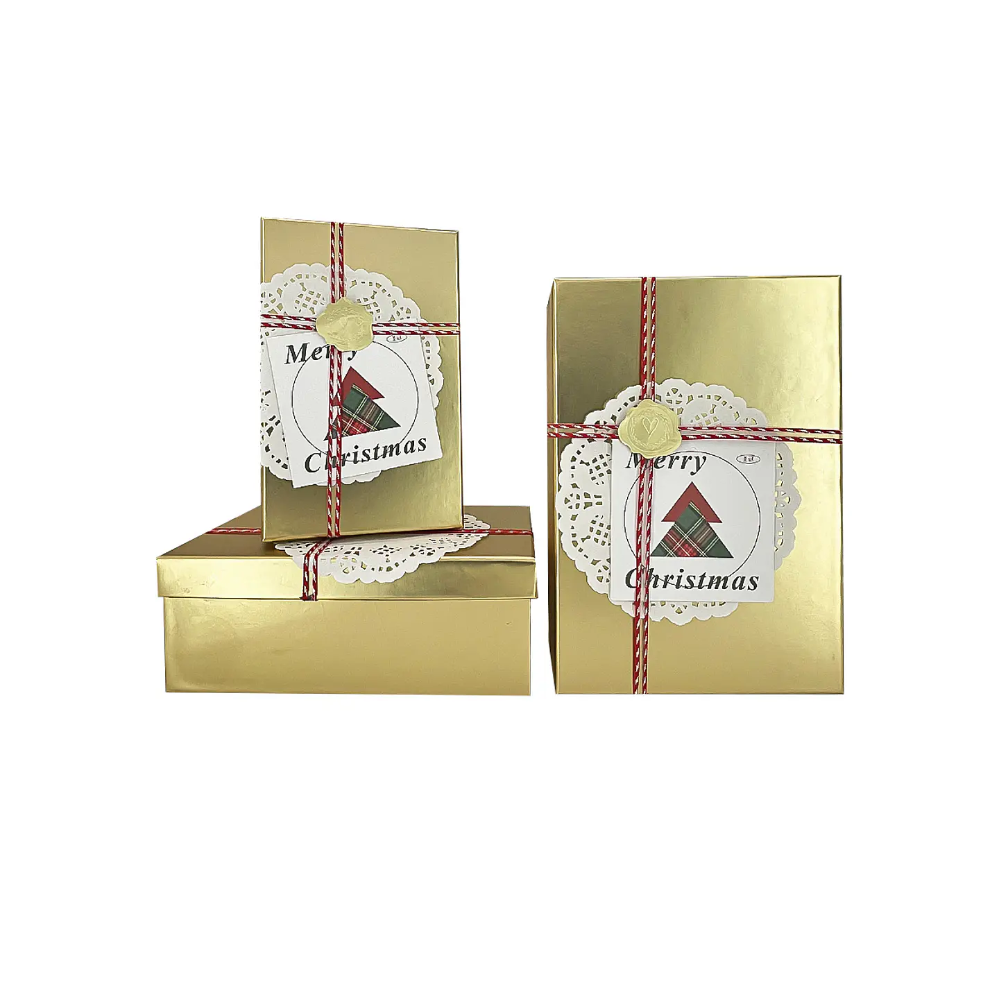Set de cajas de regalos rectangulares dorado 3pcs 1