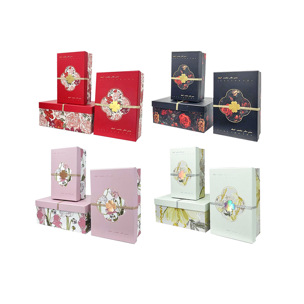 Set de cajas de regalos rectangulares con diseño de flores Color Aleatorio 3pcs