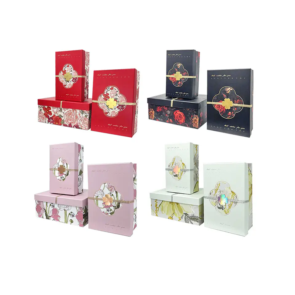 Set de cajas de regalos rectangulares con diseño de flores Color Aleatorio 3pcs 1