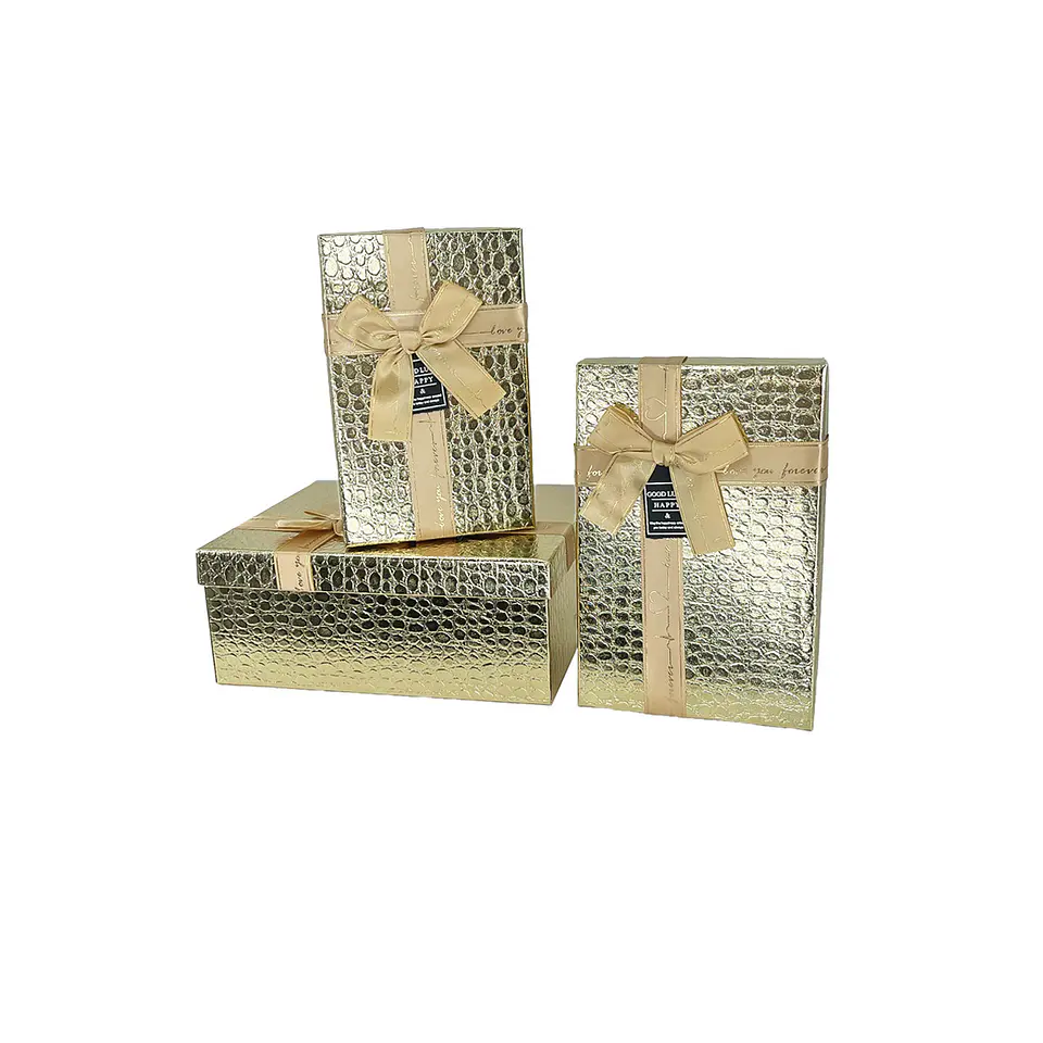 Set de cajas de regalos rectangulares dorado 3pcs 1
