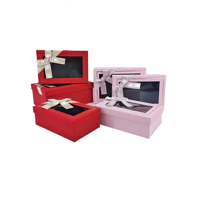 Set de cajas de regalos rectangulares con ventanas rojo/rosa Color Aleatorio 3pcs