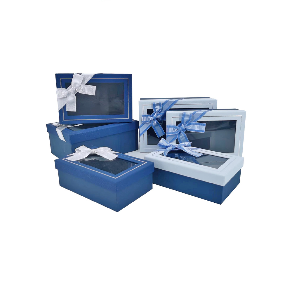 Set de cajas de regalos rectangulares con ventanas azul/celeste Color Aleatorio 3pcs