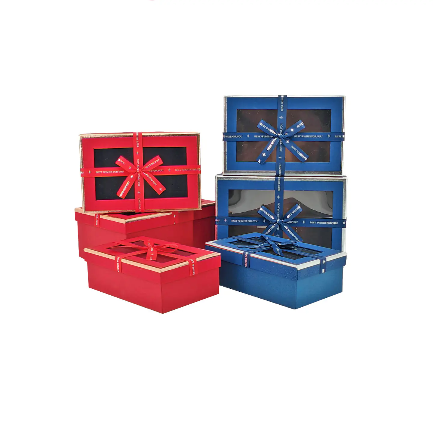 Set de cajas de regalos rectangulares con ventanas rojo/azul Color Aleatorio 3pcs 1