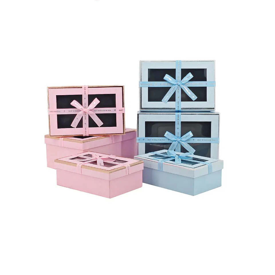 Set de cajas de regalos rectangulares con ventanas rosa/celeste Color Aleatorio 3pcs 1
