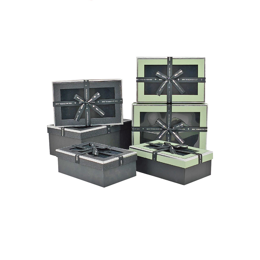 Set de cajas de regalos rectangulares con ventanas negro Color Aleatorio 3pcs