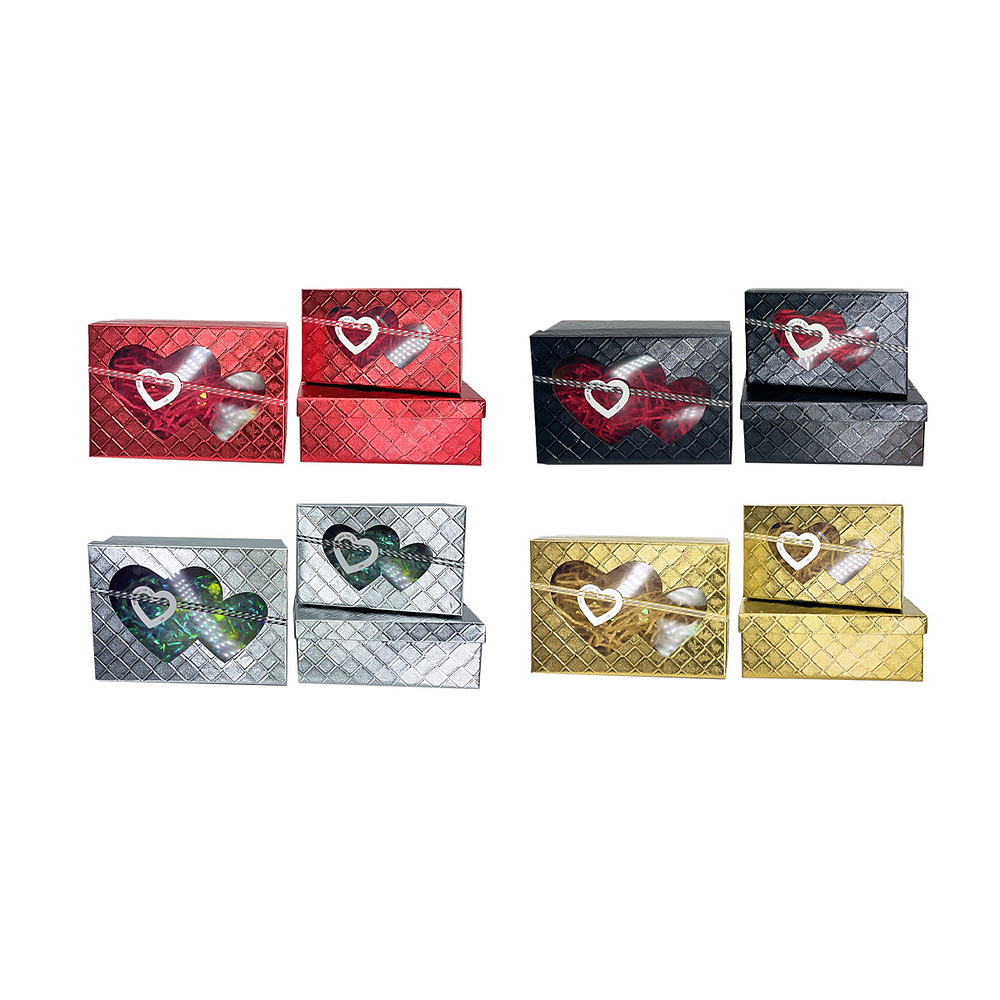 Set de cajas de regalos rectangulares con ventanas de corazones Color Aleatorio 3pcs