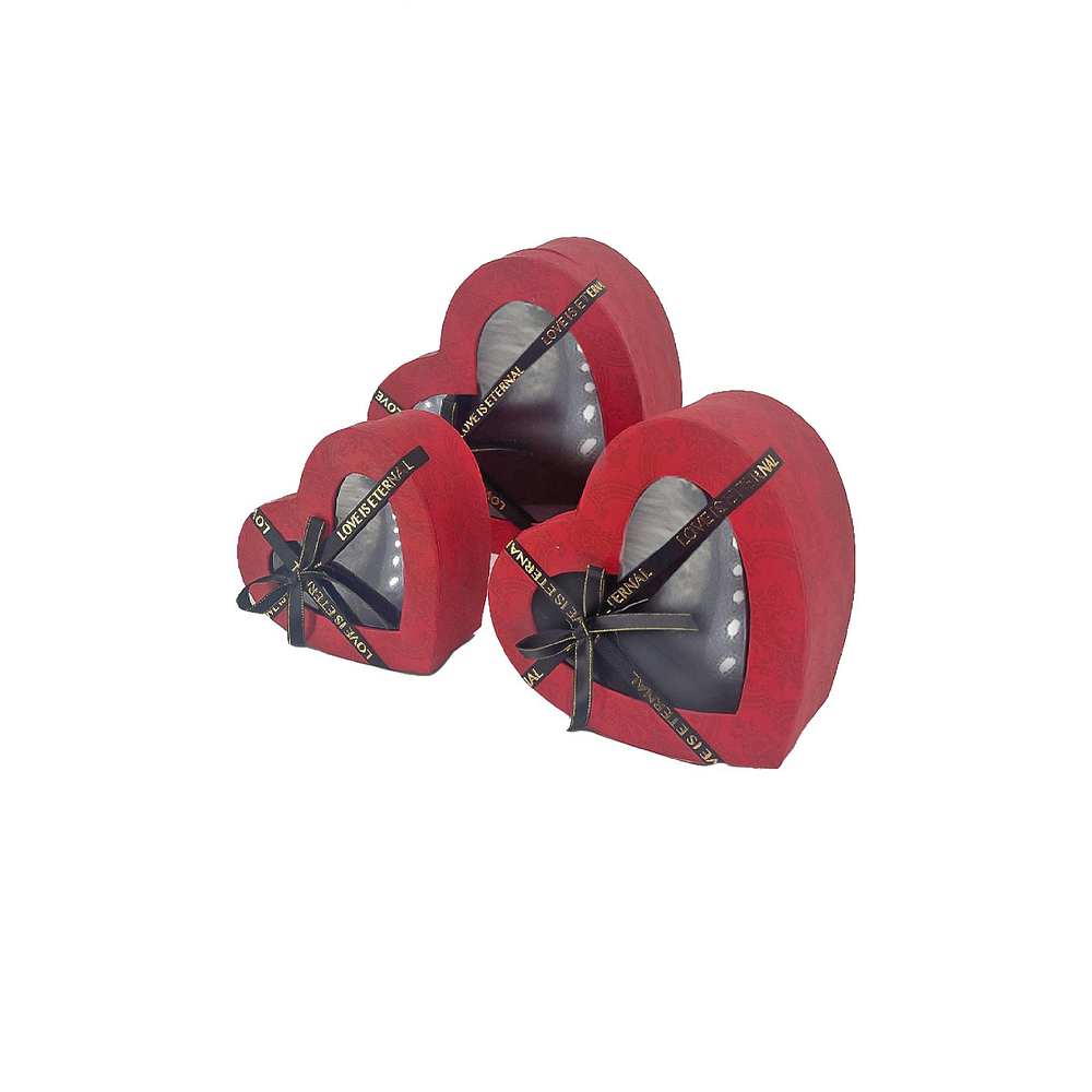 Set de cajas de regalos corazón rojo con ventanas 3pcs