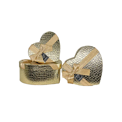 Set de cajas de regalos corazón dorado 3pcs
