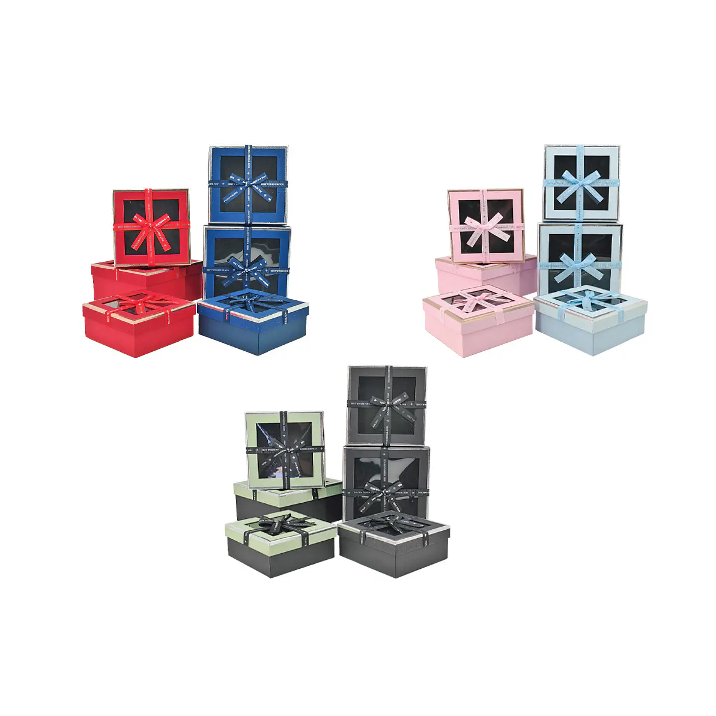 Set de cajas de regalos cuadradas con ventanas Color Aleatorio 3pcs 1