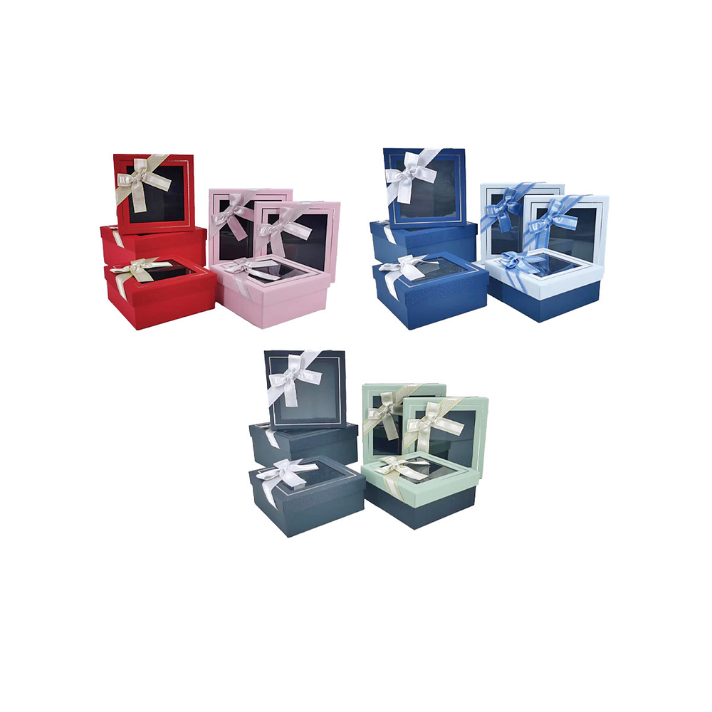 Set de cajas de regalos cuadradas con ventanas Color Aleatorio 3pcs