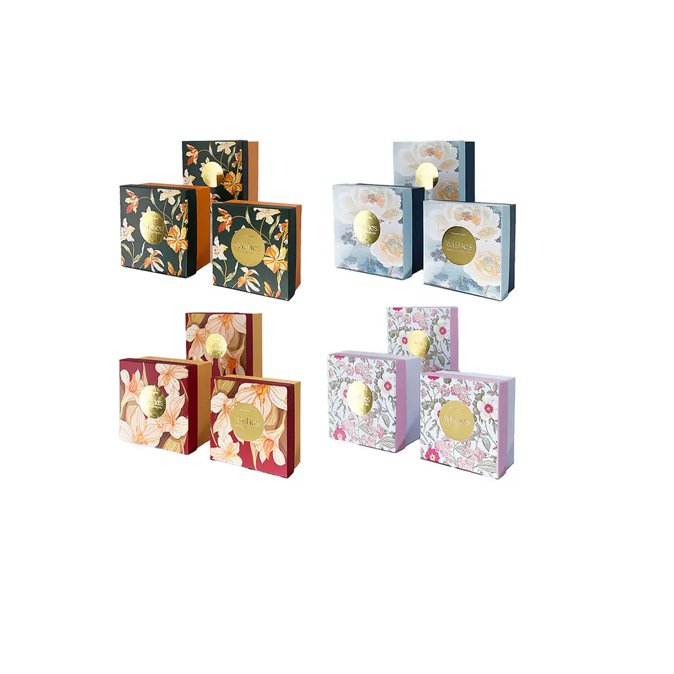 Set de cajas de regalos cuadradas con diseño de flores Color Aleatorio 3pcs 1