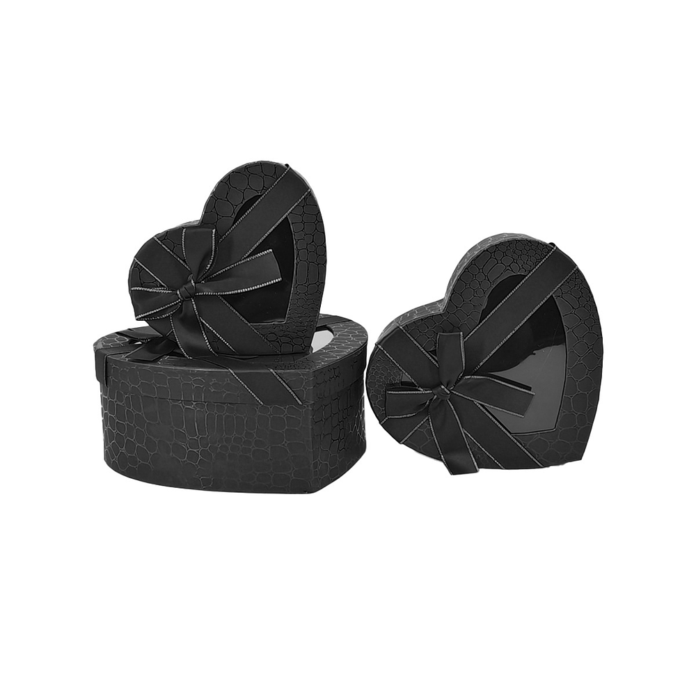 Set de cajas de regalos corazón con ventanas negro 3pcs