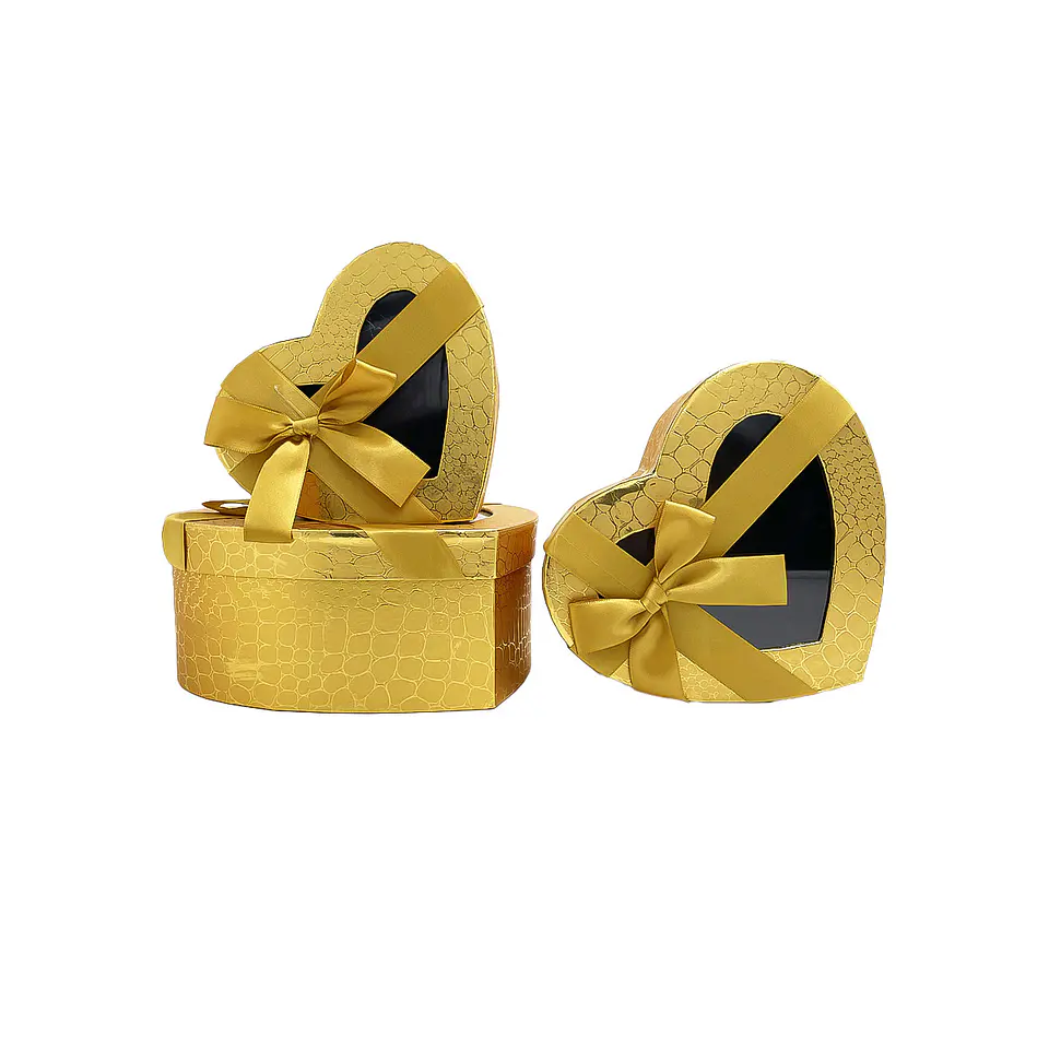Set de cajas de regalos corazón con ventanas dorado 3pcs 1