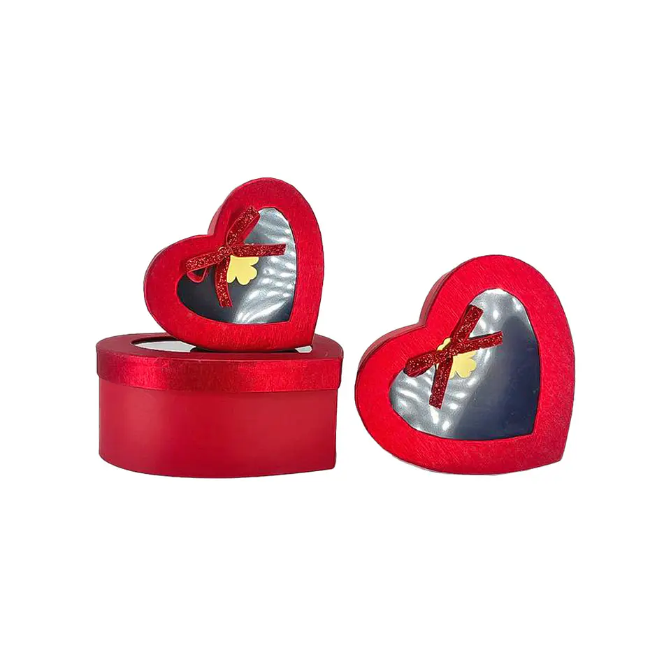 Set de cajas de regalos corazón con ventanas rojo 3pcs 1