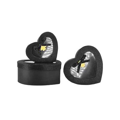 Set de cajas de regalos corazón con ventanas negro 3pcs