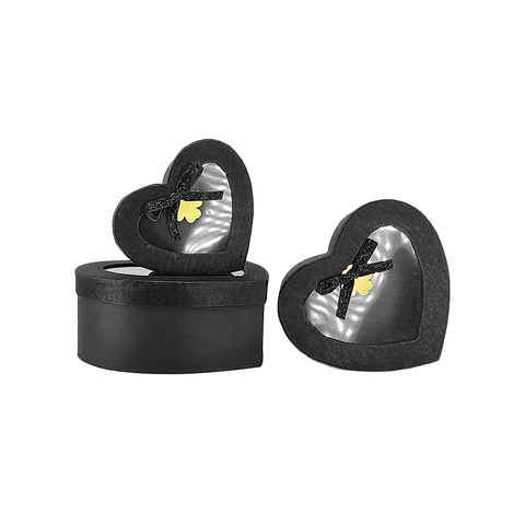 Set de cajas de regalos corazón con ventanas negro 3pcs