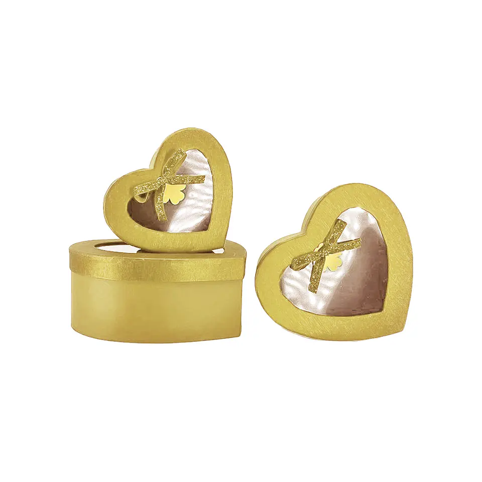 Set de cajas de regalos corazón con ventanas dorado 3pcs 1