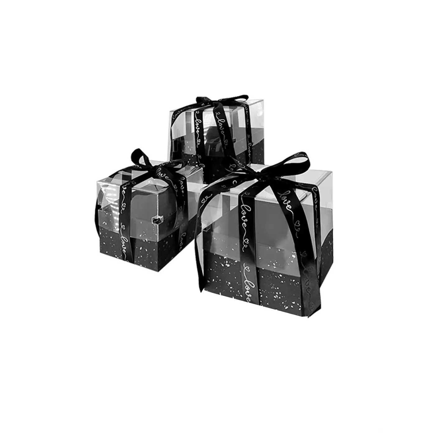 Set de cajas de regalo elegantes de PVC transparente negro 3pcs 1