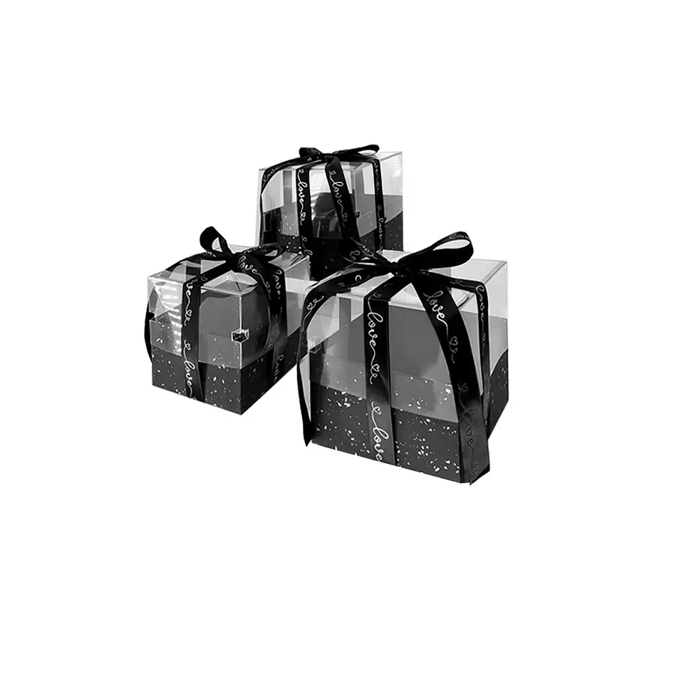 Set de cajas de regalo elegantes de PVC transparente negro 3pcs 1