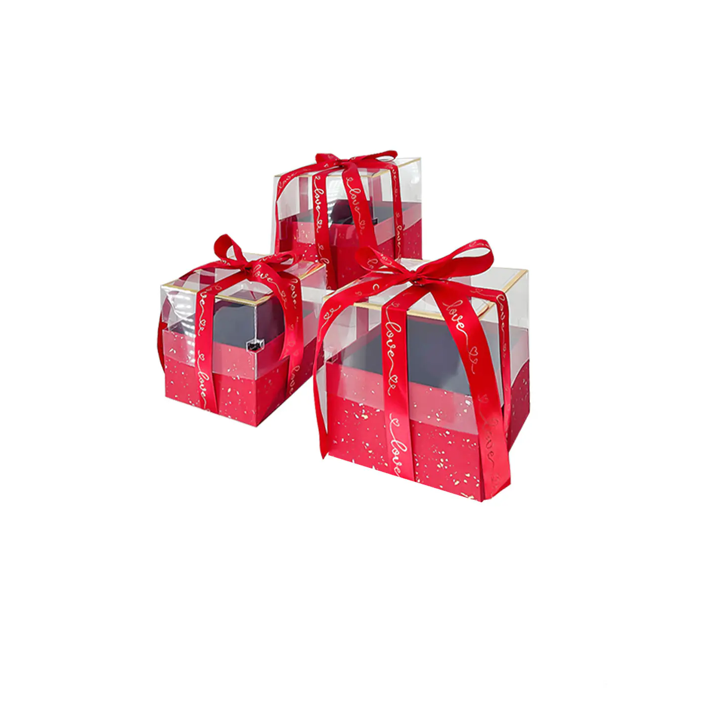 Set de cajas de regalo elegantes de PVC transparente rojo 3pcs 1