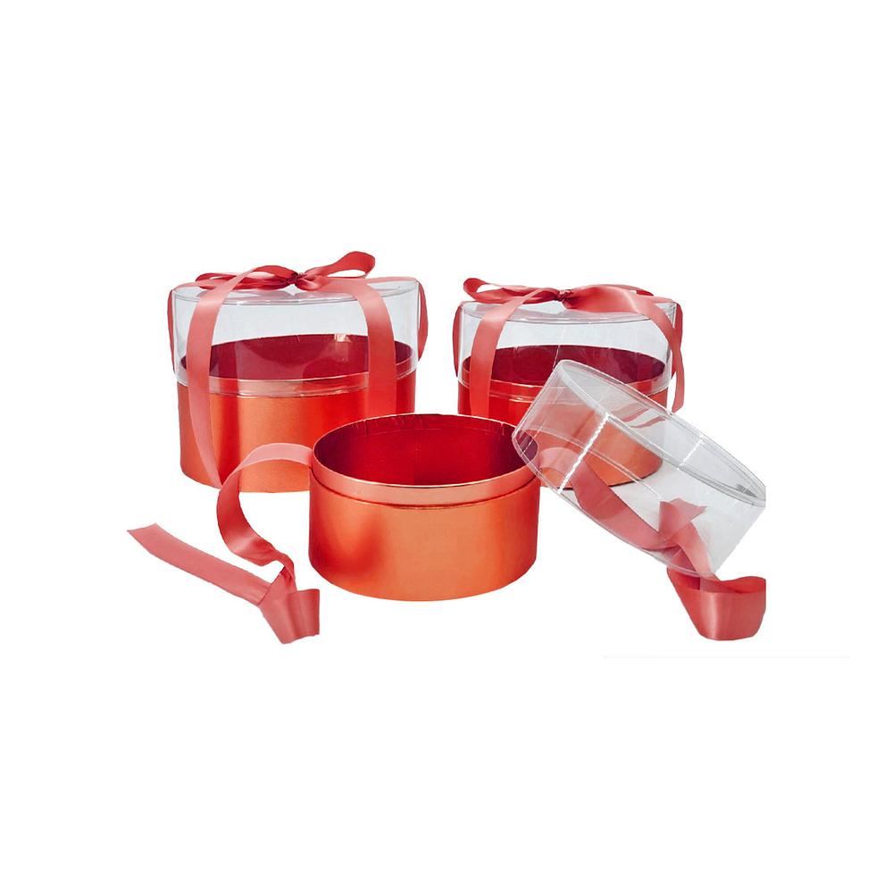 Set de cajas de regalo elegantes de PVC transparente rojo 3pcs