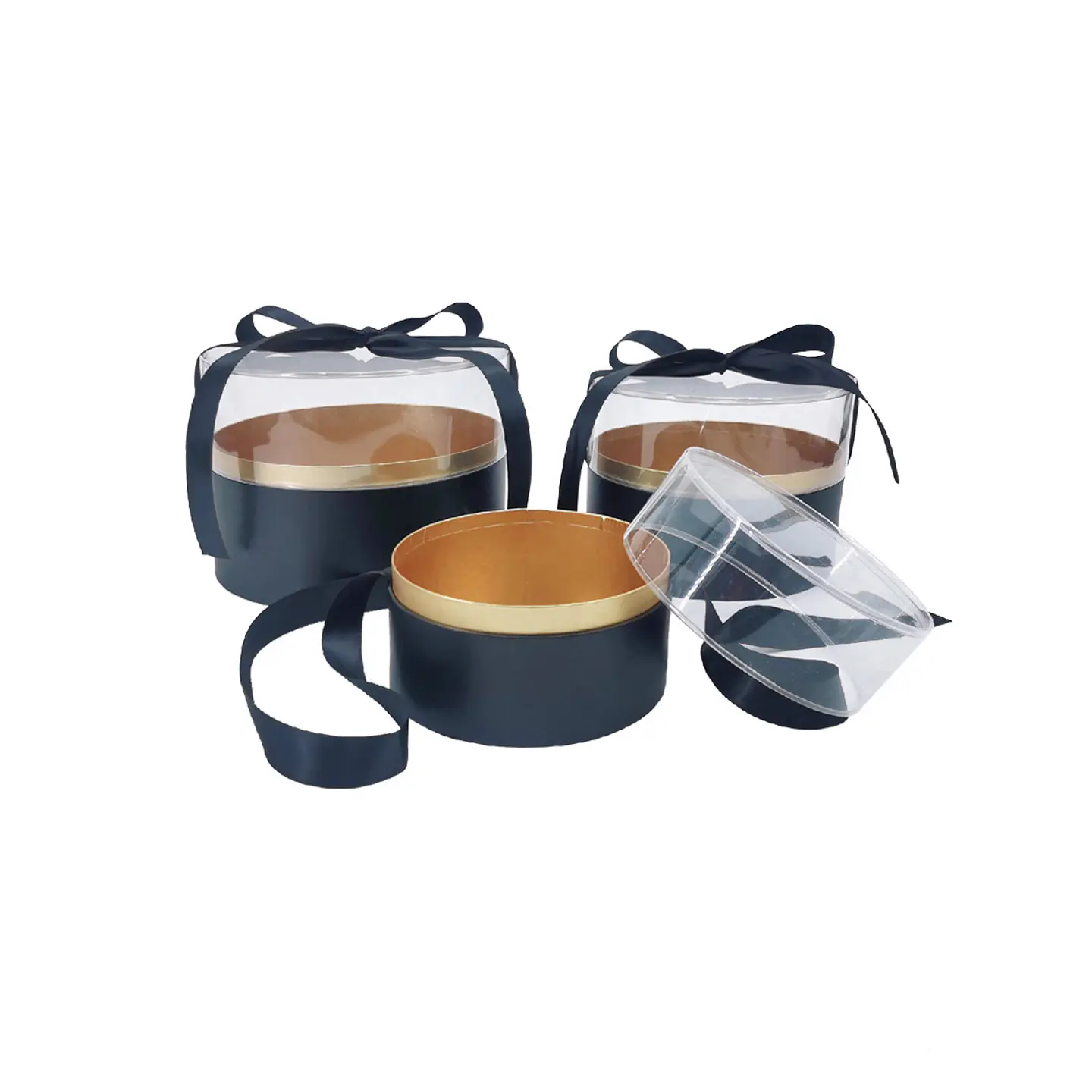 Set de cajas de regalo elegantes de PVC transparente negro 3pcs 1