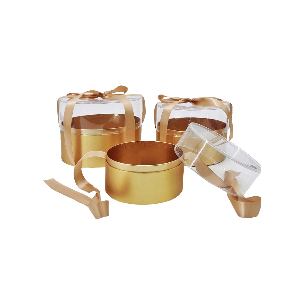 Set de cajas de regalo elegantes de PVC transparente dorado 3pcs