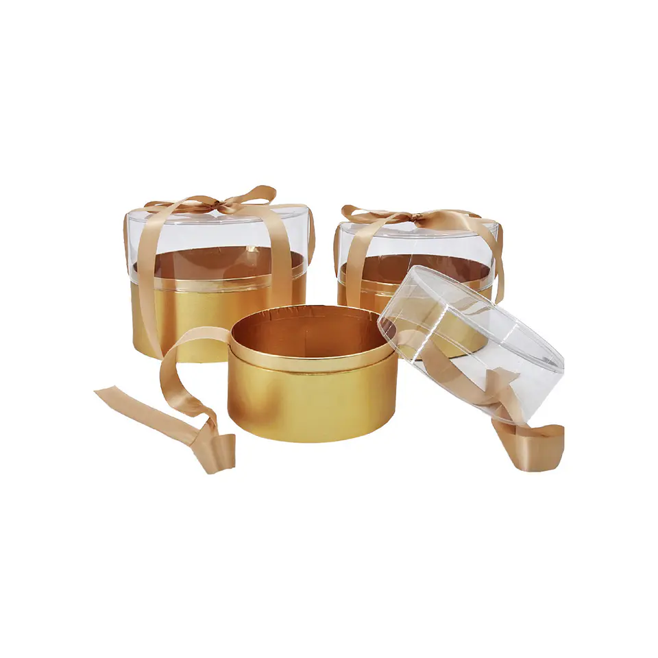 Set de cajas de regalo elegantes de PVC transparente dorado 3pcs 1