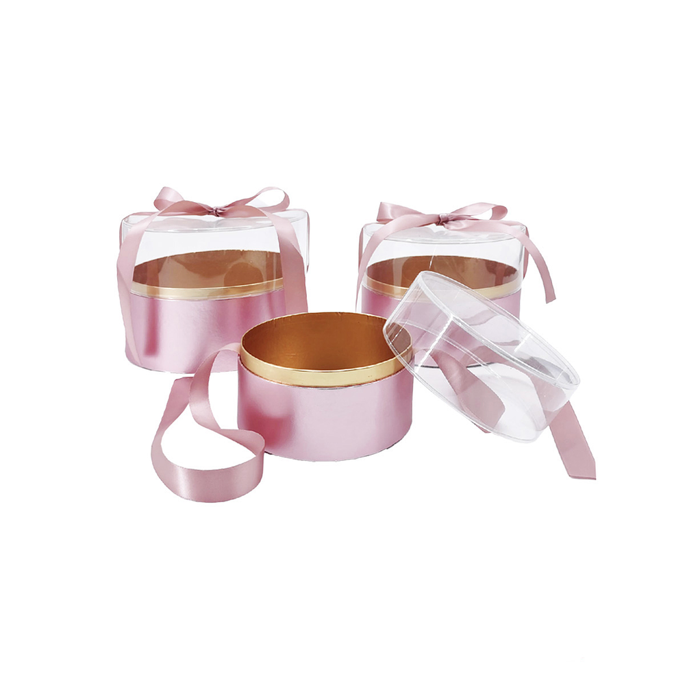 Set de cajas de regalo elegantes de PVC transparente rosa 3pcs