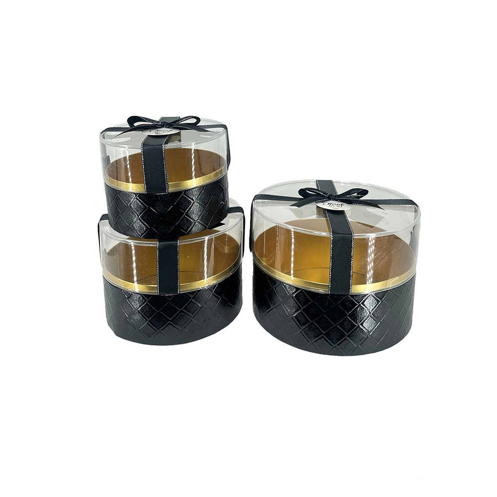 Set de cajas de regalo elegantes de PVC transparente negro 3pcs
