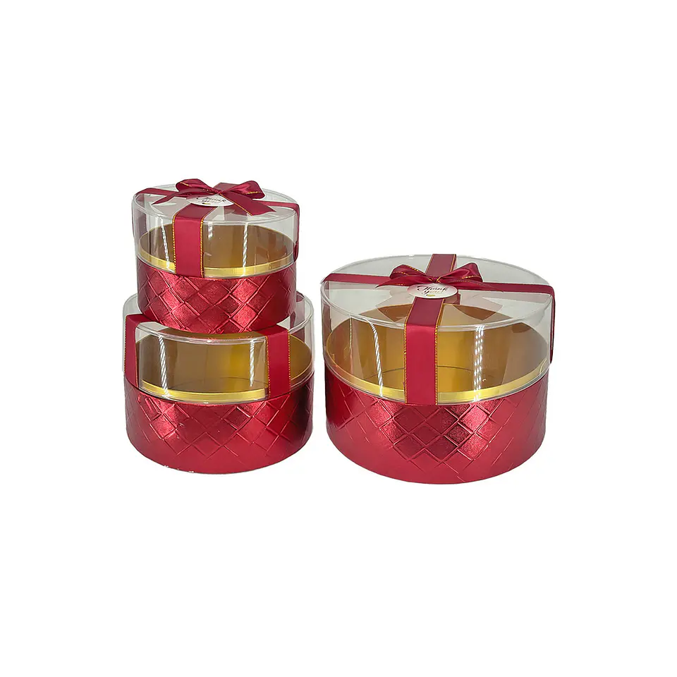 Set de cajas de regalo elegantes de PVC transparente rojo 3pcs 1