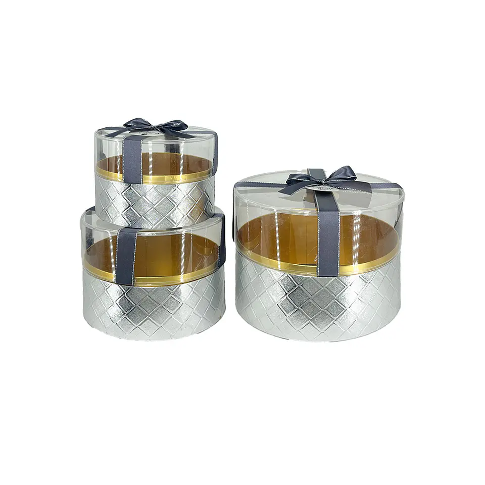 Set de cajas de regalo elegantes de PVC transparente plateado 3pcs 1
