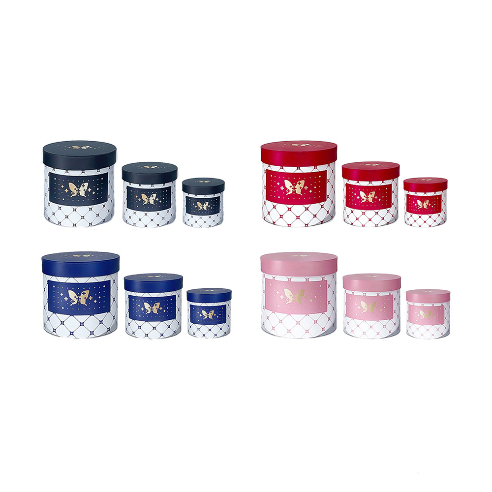 Set de cajas de regalos redondas mariposa Color Aleatorio 3pcs
